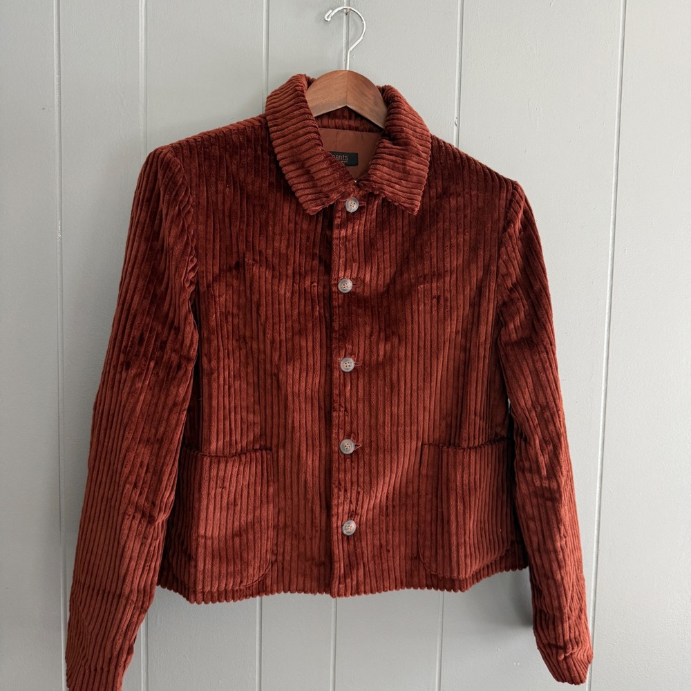 Vintage Women L Rust Corduroy Chore Coat Barn Jacket Wide Wale Granola Girl Boxy